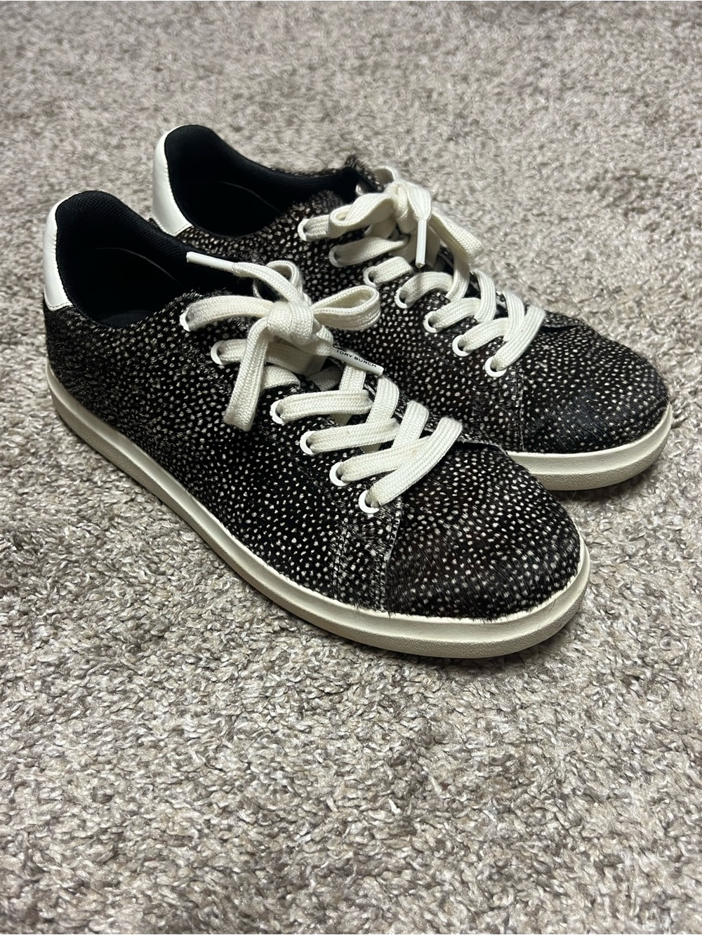 Tory Burch Black Speckled Lace-Up Sneakers with White Accents
